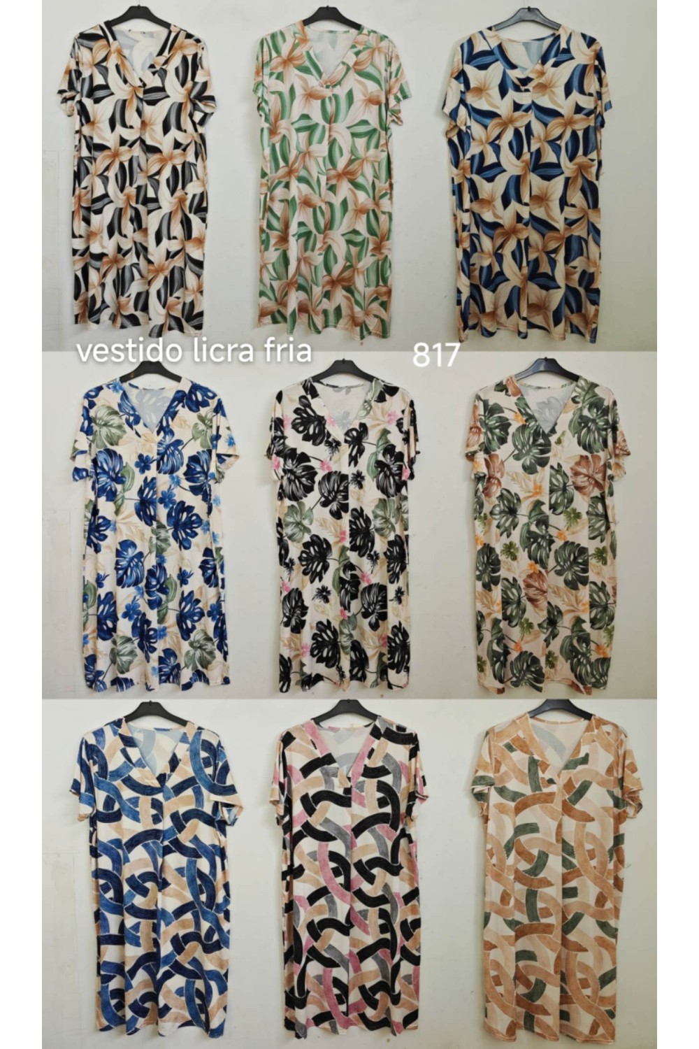 Vestido estampado licra fria cuello v