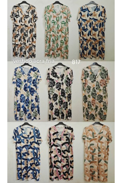 Vestido estampado licra fria cuello v