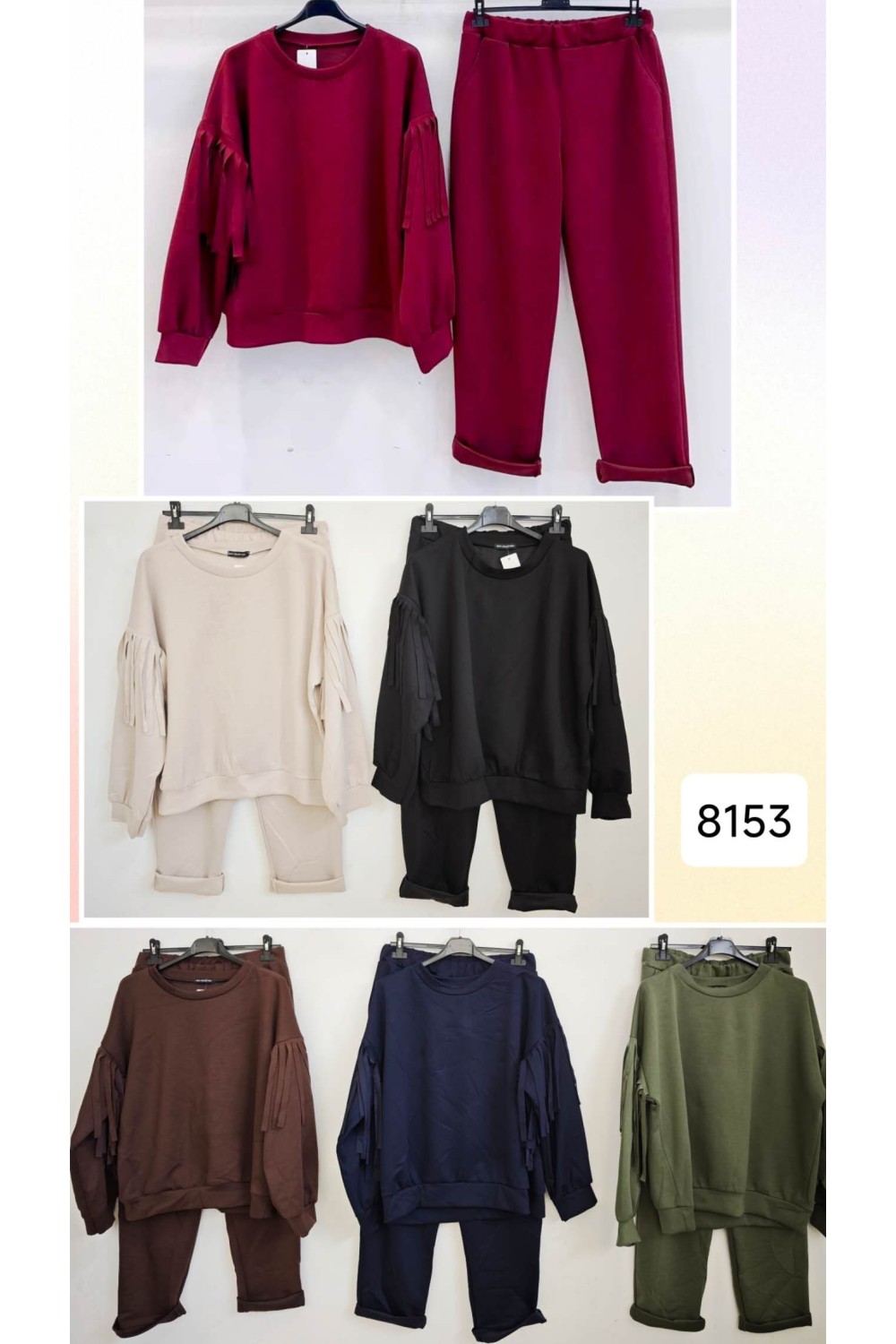 Conjunto sudadera flecos en las mangas y pantalón
