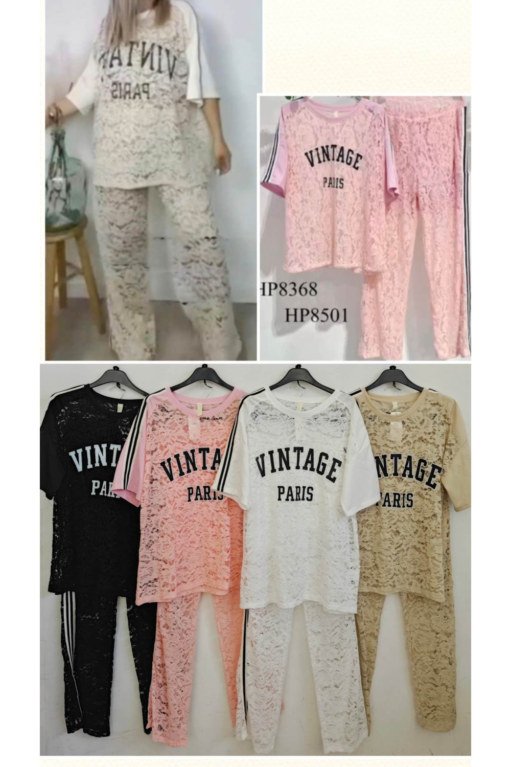Conjunto de camiseta encaje y pantalón encaje