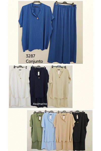 Conjunto blusa cuello camisero y pantalón